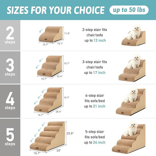 Dog Stairs for High Bed 22.6" H, Small Dog Step for Puppy, Older or Cat, Curved Ramp for Car, Ladder with High Density Foam, Lightweight, Durable, 5 Step, 15.7x33x22.6 inch, Light Brown