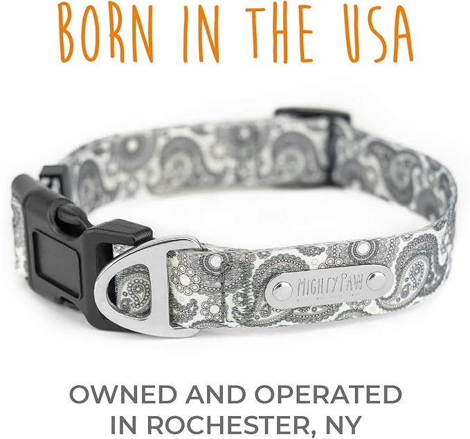 Mighty Paw Grey Paisley Designer Collar - Stylish and Sleek - Great for Small and Large Dogs - Ultimate Comfort with Soft Premium Polyester Webbing - Heavy-Duty Hardware for Long Lasting Use - M