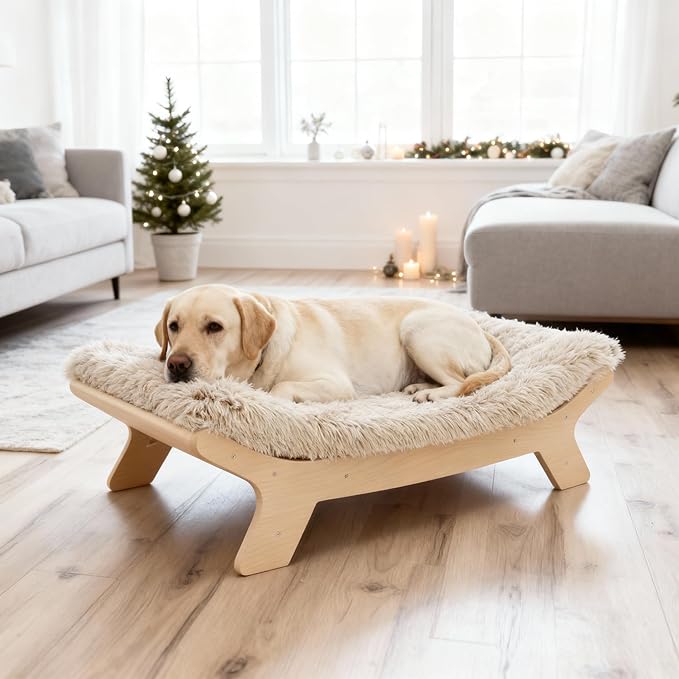 Extra Large Sized Elevated Dog Bed with Washable Cover, Natural XL Up to 90lbs