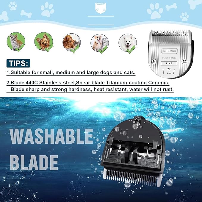 7F Pet Dog Standard Grooming Replacement Blade Compatible with Wahl 5 in 1 Arco,Bravura,Chromado,Creativa,Figura,Motion,Bellissima Clippers,Cutting Length 1/8 in（3mm） 2 Pack