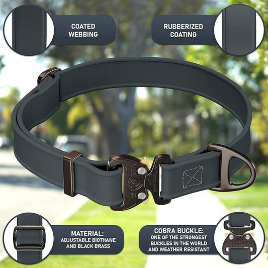 Biothane Dog Collar with Cobra Buckle - Made in USA - QR Code Dog Tag ID Included - Adjustable Heavy Duty Dog Collars for Medium Large Dogs - Waterproof Military Grade Tactical Collar for Dogs