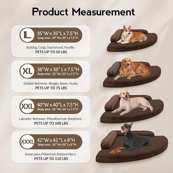 Large Orthopedic Dog Bed with Sides XXL Dog Beds with Removable Washable Cover Non-Slip Waterproof Pet Bed for Extra Large Dogs - Brown XXL
