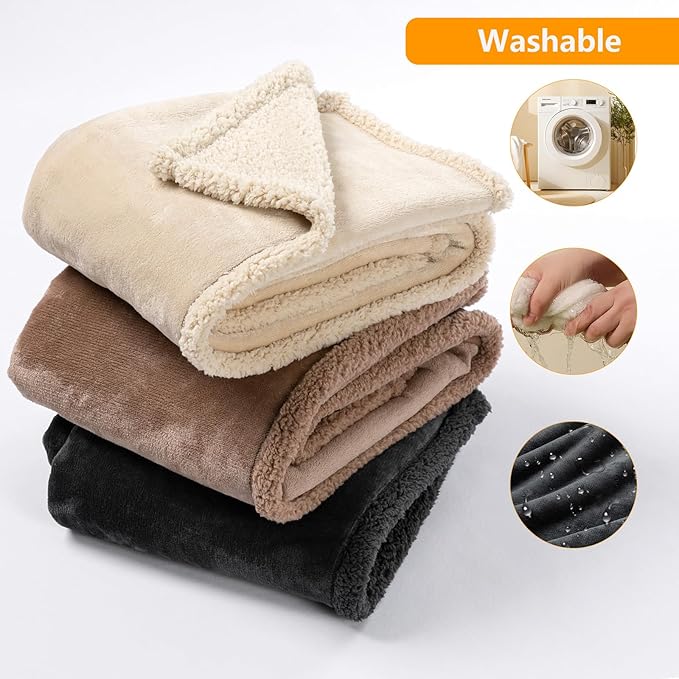 Gray Fluffy Dogs Blanket for Bed Cover,85x85in Super Big Waterproof Sherpa Fleece Blankets for Queen King Size Beds Leakproof Sofa Couch Cover for Warm Washable Mat- Gray, XXL-85x85in
