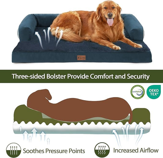 Orthopedic XXL Dog Beds, Waterproof Egg Crate Foam Big Pet Bed for All Breed Sized Dogs 53x42Inch, Washable Extra Large Dog Couch Bed with Removable Cover and Non-Slip Bottom, Navy Blue