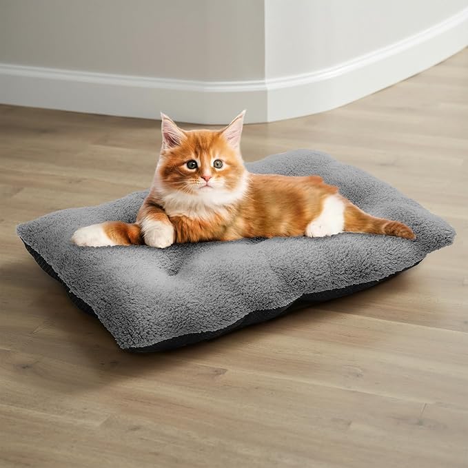 Athena Collection Small Dog Bed, 28 Inches Washable Dog Crate Bed for Small Dogs Puppy Cats Pets, Faux Fir Calming Crate Pad Warming Cozy Soft, Grey
