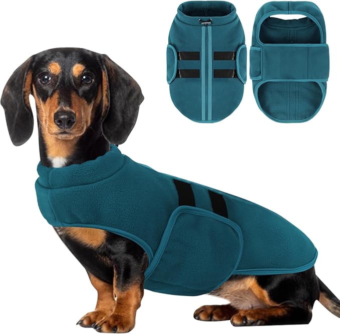 Dog Sweater,Adjustable Dog Sweaters for Small, Medium and Large Dogs Boys Girls, Dachshund Chihuahua Fleece Dogs Sweater(Peacock Blue,M)