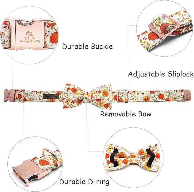 Lionheart glory Premium Dog Collars, Bowtie Dog Collar, Heavy Duty Adjustable Fall Dog Collar for Small Dogs Pumpkin Dog Collars, Collar Dog Bow
