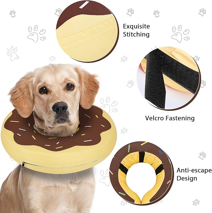 MIDOG Soft Inflatable Dog Cone, Donut E-Collar Alternative for After Surgery, Prevents Licking, Allowing Normal Eating & Vision, Comfortable Recovery Collar for Small Medium Large Dogs & Cats,Brown-S