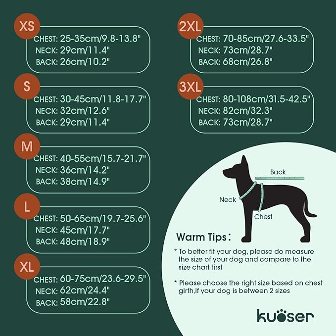 Kuoser Army Green Dog Winter Coat, X-Large, Water-Resistant, Fleece, Hooded Neck, Elastic, Hook, Zipper, Cotton, Comfortable, Leash Hole, Reflective, for Medium Breeds