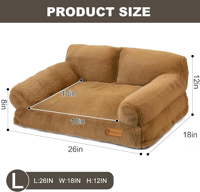 Cat Couch Bed - Cat Bed for Indoor Cats, Calming Pet Sofa Puppy Sleeping Bed with Removable Washable Cover, Cute Dog Couch and Kitty Lounge Chair for 20lbs Cats & Small Dogs(Brown)