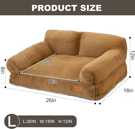 Cat Couch Bed - Cat Bed for Indoor Cats, Calming Pet Sofa Puppy Sleeping Bed with Removable Washable Cover, Cute Dog Couch and Kitty Lounge Chair for 20lbs Cats & Small Dogs(Brown)