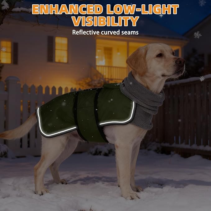KOOLTAIL Dog Winter Coat for Small Medium Dogs, Waterproof&Windproof Puppy Jacket with Fleece Lining and High Collar for Cold Weather, Reflective Warm Pet Snowsuit Vest Clothes with Leash Hole,Green M