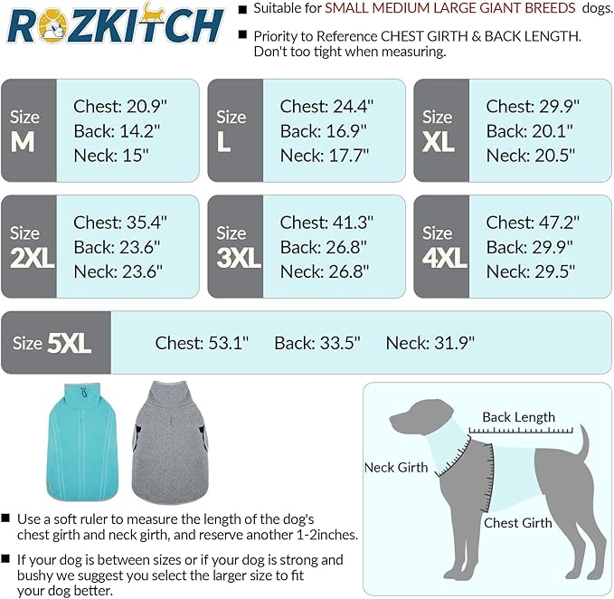 ROZKITCH Warm Dog Sweater Coat Jacket, Thickened Thermal Sherpa Sweaters, Reversible Fleece Vest Pet Clothes with 2 Sides for Cold Weather Winter for Giant Breeds Bluegreen 5XL