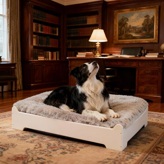 Elevated Dog Bed,32×24.8 Inch Medium Raised Dog Couch with Cover, White M Supports up to 50lbs