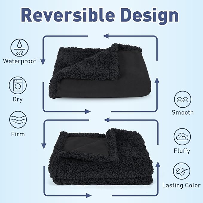 Catalonia Waterproof Bed Blanket, Washable Leakproof Bed Cover, Reversible Protector Blanket for Couch Sofa, Stain Proof Blanket Pad for Adults, 80X60 inches, Black