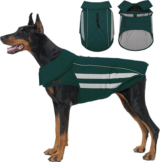 IECOii Dog Jacket - Reflective Winter Warm Coats Waterproof Dogs Vest Jacket Adjustable Cold Weather Coats with Fleece Lined, Snow & Rain Vests for Large Pets, German & Shepherd, Green, Sizes 2XL