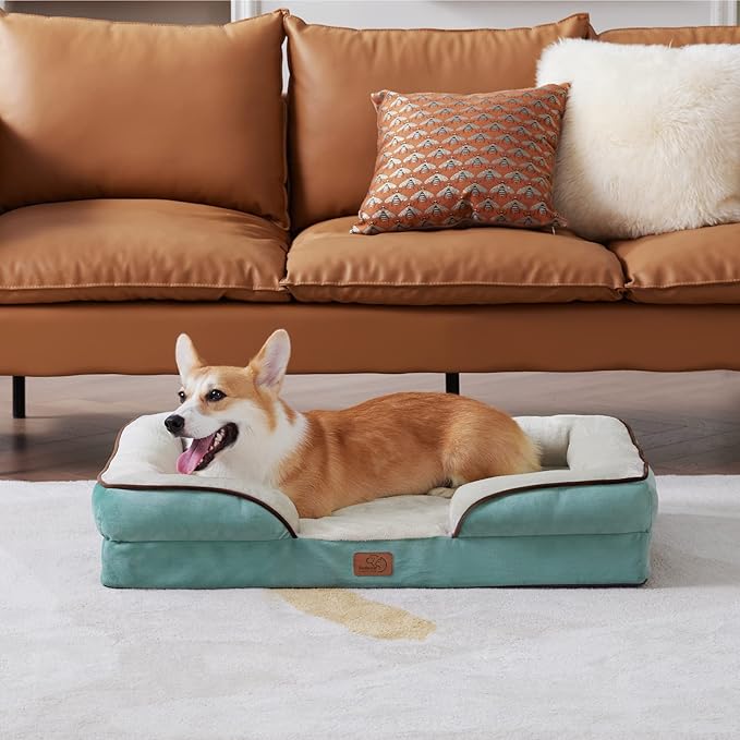 Bedsure Orthopedic Dog Bed Medium Size Dogs - Washable Medium Dog Cat Bed Waterproof, Comfort Pet Couch Sofa with Washable Removable Cover, Pets Bed with Nonskid Bottom, Washed Blue, 28"