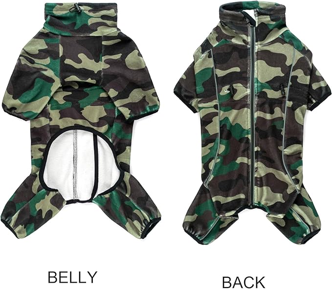 Fleece Dog Coat for Small Medium Dog,Pullover Pajamas Jumpsuit Bodysuit Puppy Coats with Legs, Pet Windproof Warm Cold Weather Jacket Full Body Vest Cozy Snowsuit Outfit Clothes (Camo, M)