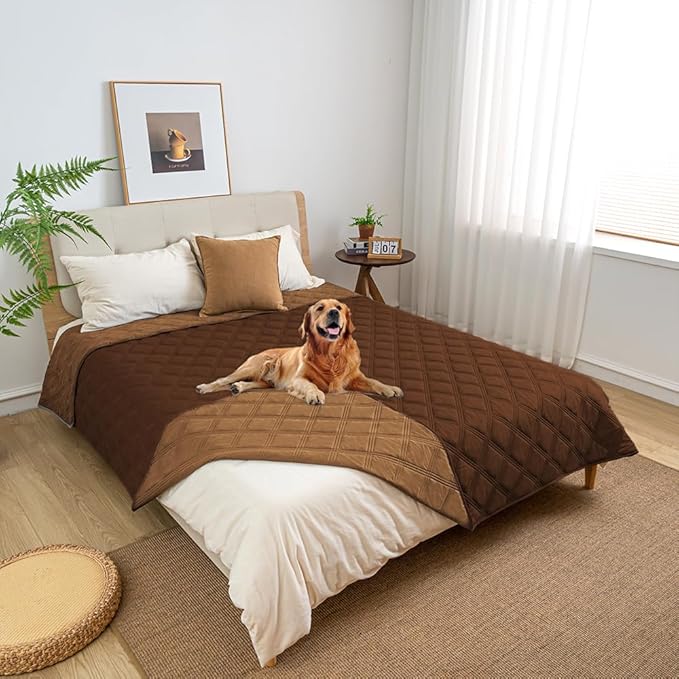 fuguitex Waterproof Dog Blanket Reversible for Small Dogs Resistant Leakproof Washable Couch Cushion Bed Protector Cover for Indoor Furniture Pet Friendly（52"*82",Brown+Chocolate