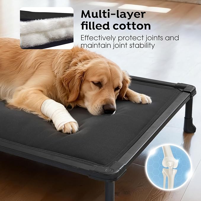 Veehoo Chew Proof Elevated Dog Bed, Durable Raised Pet Cot with Soft PP Cotton-Filled Waterproof Mat, Washable Padded Cot for Indoor, Outdoor & Camping, 41-Inch, Black
