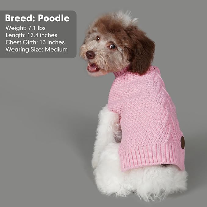 cyeollo Dog Sweater Knitwear Turtleneck Soft Knitwear Pullover Sweaters with Long Sleeves Warm Dog Clothes for Medium Dogs,Pink, XXL