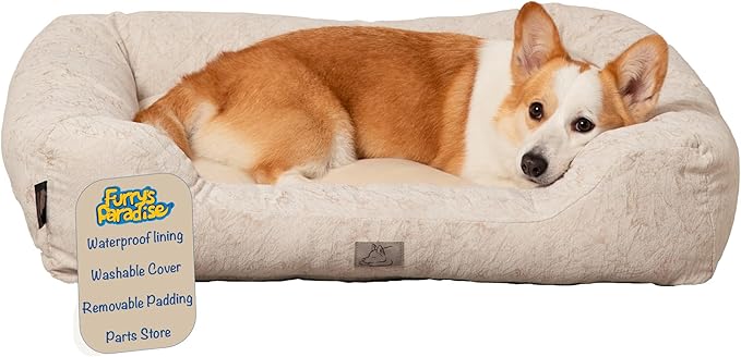 Furry's Paradise Cuddler Waterproof Bolster Pet Bed with Recycled Fibers and Non-Slip Bottom. (Brown Marble, Small)