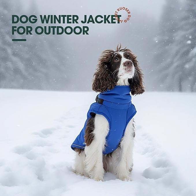 Kuoser Dog Coat, Dog Jackets for Large Dogs, Doggie Winter Coat for Cold Weather, Warm Snow Jacket Pet Apparel Clothes for Great Dane, Blue XXXL