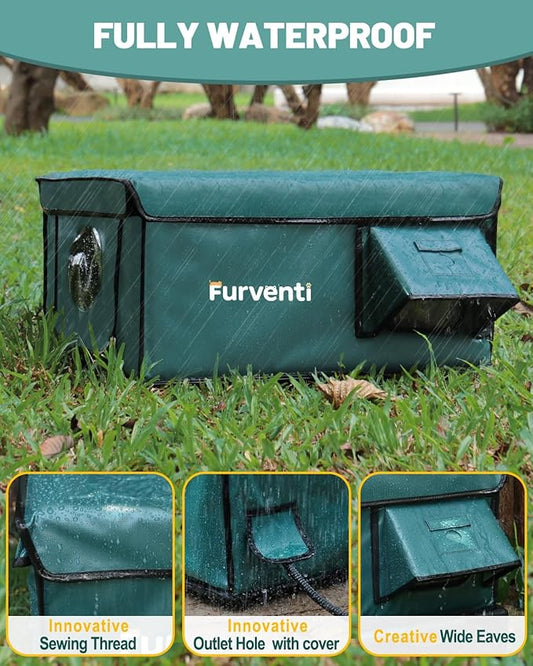 Heated Cat House for Outside with Dual Doors, Insulated Cat House Outdoor with Heating Pad, Weatherproof Heated Outdoor Cats Houses Waterrproof for Feral Cats (Deep Green, 17" L x 12" W x 13" H)