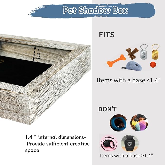 Cat Memorial Shadow Box Gift Pet Memory Display Case Wooden Picture Frame Pet Paw Ink Kit Glass Fur Jar Pets Keepsake Holder for Passed Away Dogs Cats idea Gifts for Pet Lover (White Cat Frame)