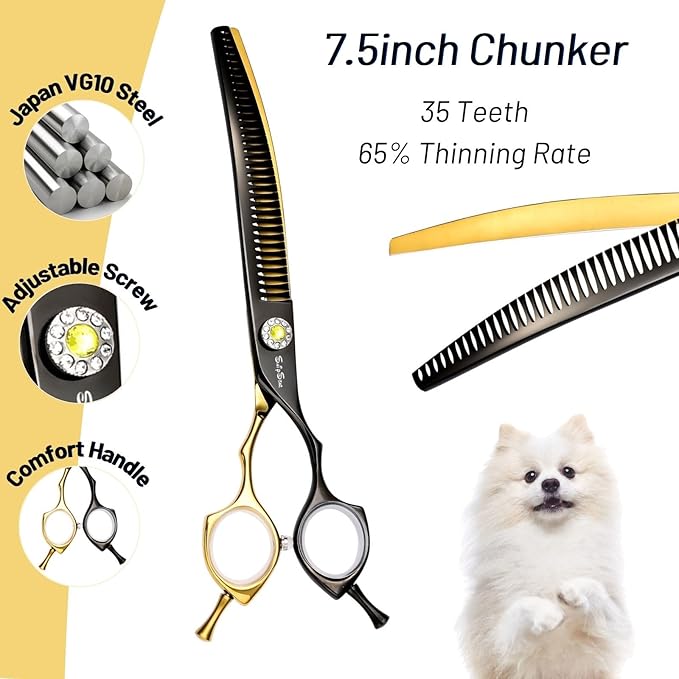 7.5inch Curved Thinning Dog Scissors, 35 Teeth High-end Dog Grooming Scissors, 25° Curved Blender, VG10 Steel Sharp Grooming Shears, Ergonomic Professional Pet Shears for Groomer