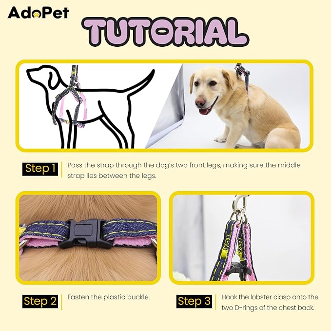 No Pull Dog Harness with Front Clip & Leash Set for Medium Dogs – Adjustable Dog Walking Vest with Soft Padding, Collar & Easy Control Handle - Pink (Large)