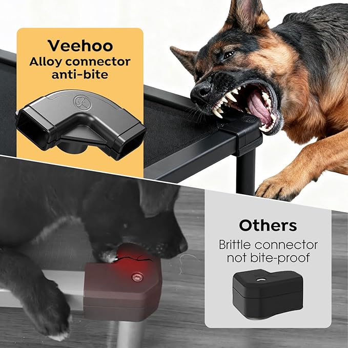 Veehoo Chew Proof Elevated Dog Bed, Durable Raised Pet Cot with Soft PP Cotton-Filled Waterproof Mat, Washable Padded Cot for Indoor, Outdoor & Camping, 35-Inch, Black