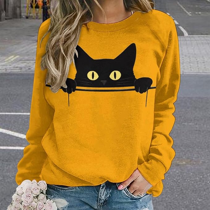 Womens Ugly Christmas Sweatshirt Funny Cat Dog Printed Xmas Pullover Shirts Crewneck Long Sleeve Graphic Hoodies