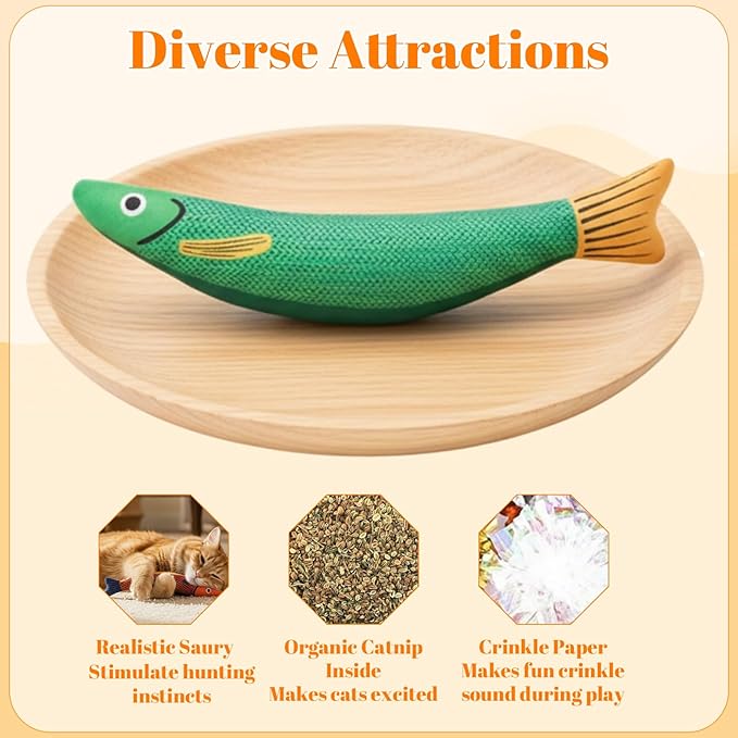 3 Pack Catnip Toys, Cat Toys Interactive, Interactive Cat Toys for Indoor Cats, Saury Fish Kitten Toys Suitable for Playtime and Hunting Instinct Stimulation