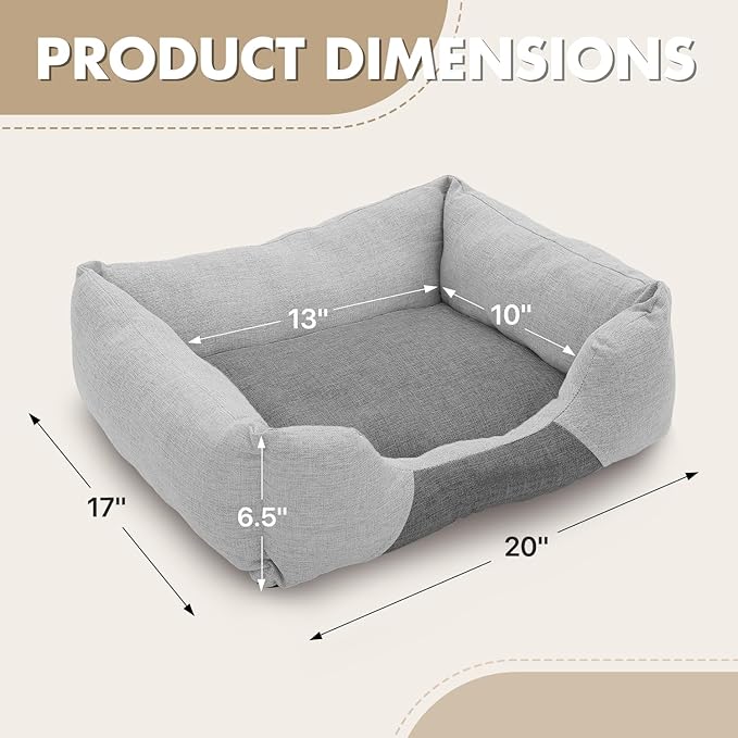 Athena Collection Small Dog Bed, 20 Inches Washable Dog Bed for Small Dogs Puppy Cats Pets, Cozy Soft Warming Fabric with Nonskid Bottom, Grey