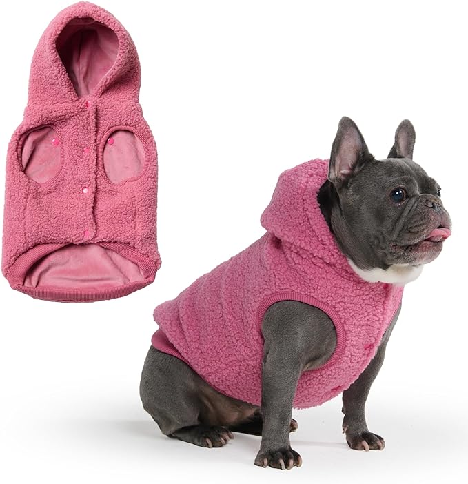 Spark Paws Fleece Dog Jacket, Hooded Sweater Vest, Warm Coat for Winter - Suitable for Small Medium Large XL XXL Breeds - Dark Pink - L