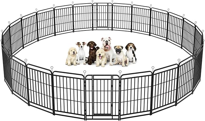 Dog Fence Outdoor 24 Piece Panels 40" Height, Square Steel Pipe with Reinforced Crossbars, Anti-Rust Heavy Duty Dog Playpen with Doors Portable for Yard RV Camping, Total 54FT, 227 Sq.ft, Snowy Black