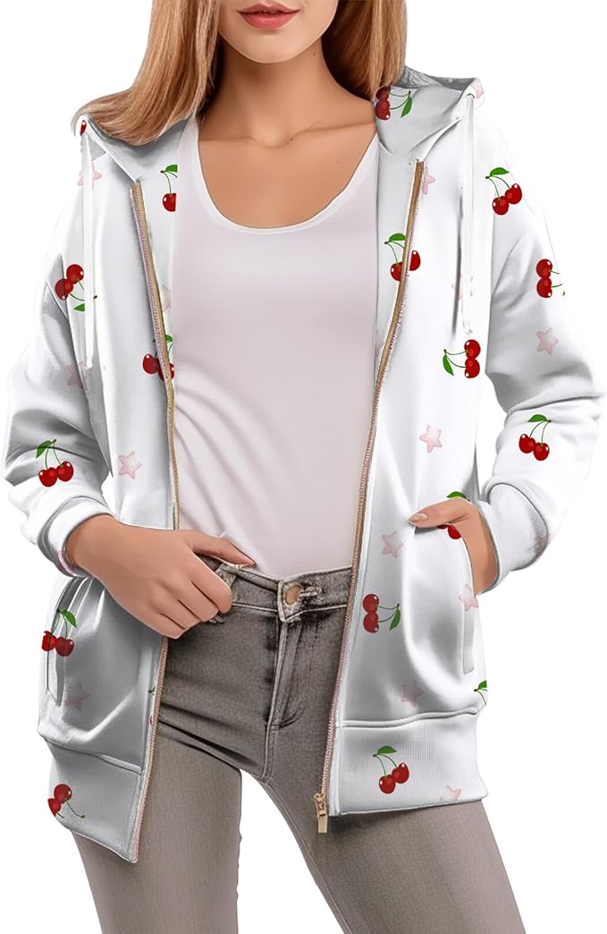 Women's Zip Front Plaid Sweatshirts Print Hoodie Fall Jackets Long Sleeve Casual Drawstring Clothes