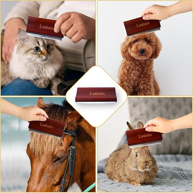 Deshedding Brush for Dogs & Cats | Pet Grooming Tool | Removes Loose Fur, Dirt & Hair | Small, Medium & Large Pets |Ergonomic Handle| Cat Brush | Dog Brush (Brown, 5 inch) Gift