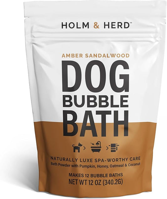 Dog Shampoo Alternative – Oatmeal & Honey Puppy Bubble Bath with Autumn Scent – Natural Gentle Dog Wash – Halloween Dog Gift - 12 Baths (Amber Sandalwood)