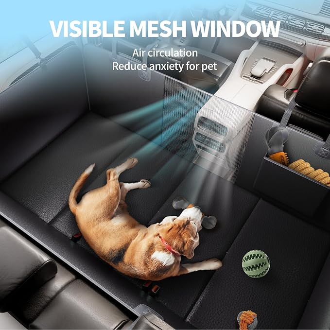 Back Seat Extender for Dogs, PU Leather Dog Car Seat Cover, Scratch-Proof, Waterproof, Hard Bottom, Holds 400lbs, Dog Hammock for Car, SUV