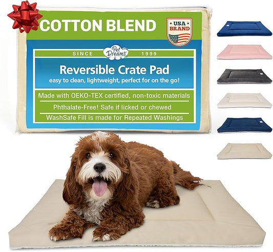 Pet Dreams Dog Crate Pad - Washable Kennel Mat, Crate Pads for Dog Cages, Non-Toxic, Flat Indoor Cat Bed, Fits iCrate 18, 24, 30, 36, 42, 48 Inches (Khaki, XX Large, 48")