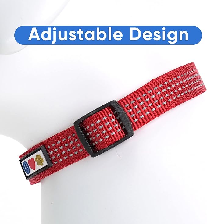Pawtitas Reflective Dog Collar - Adjustable Medium Dog Collar, Red
