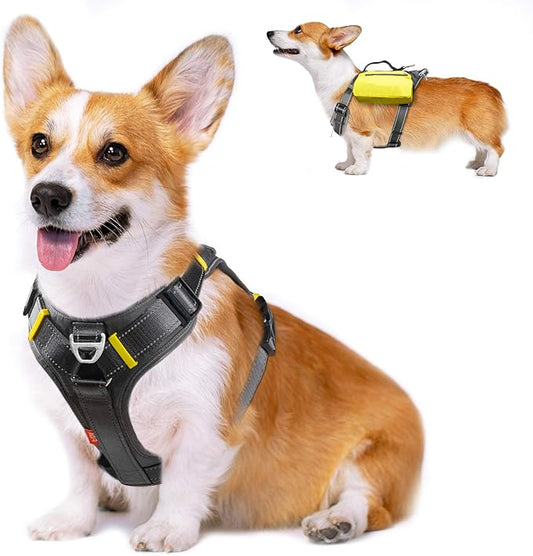Fida Dog Harness, Multi-Functional No-Pull Pet Vest Harness with Saddle Bags Backpack, Front Leash Clip, Adjustable Soft Padded Reflective No-Choke Dog Vest Heavy Duty for Medium & Small Dog, M, Black