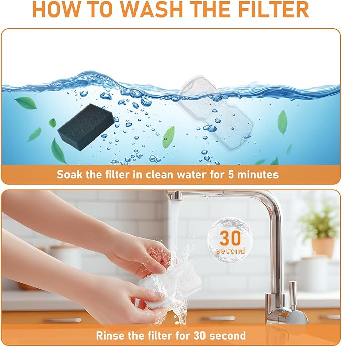 Cat Fountain Filter, 24 Pcs Cat Fountain Filters Replacement & Pre-Filter Sponges for Pet Water Fountain Stainless Steel with Water Level Window
