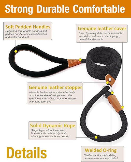 lynxking Slip Lead Dog Leash, 6 FT x 1/2" Heavy Duty Dog Loop Leashes, Comfortable Strong Rope Slip Leash for Dogs