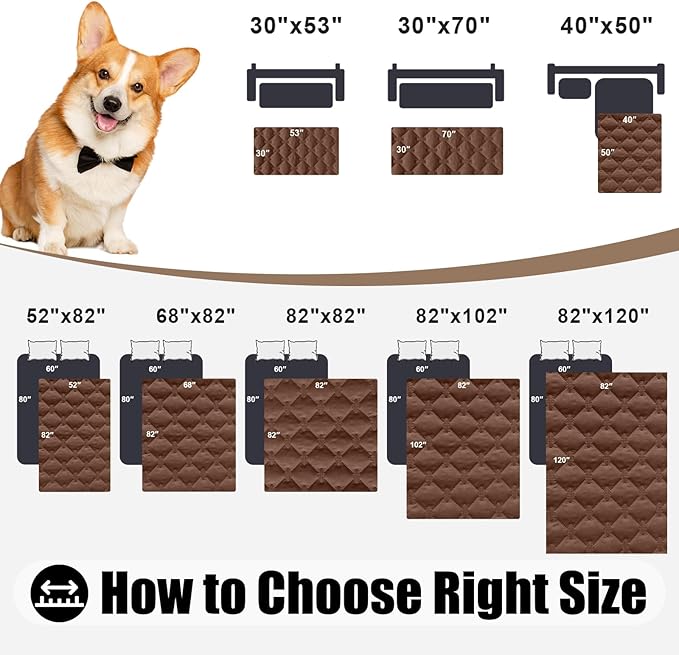 Smiry Waterproof Dog Bed Cover Blanket, Soft Reversible Pet Blanket, Washable Leakproof Cats Dogs Couch Cover for Sofa, Couch, Furniture, Plaid (30x53 Inch, Brown/Chocolate)