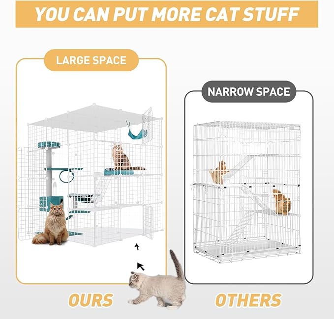 Large Cat Cage Enclosure Indoor DIY Cat Playpen Pet Home Small Animal House Detachable Metal Wire Kennels Crate Large Exercise Place Ideal for 1-4 Cat (White, 41.3" Lx41.3 Wx55 H, 1)