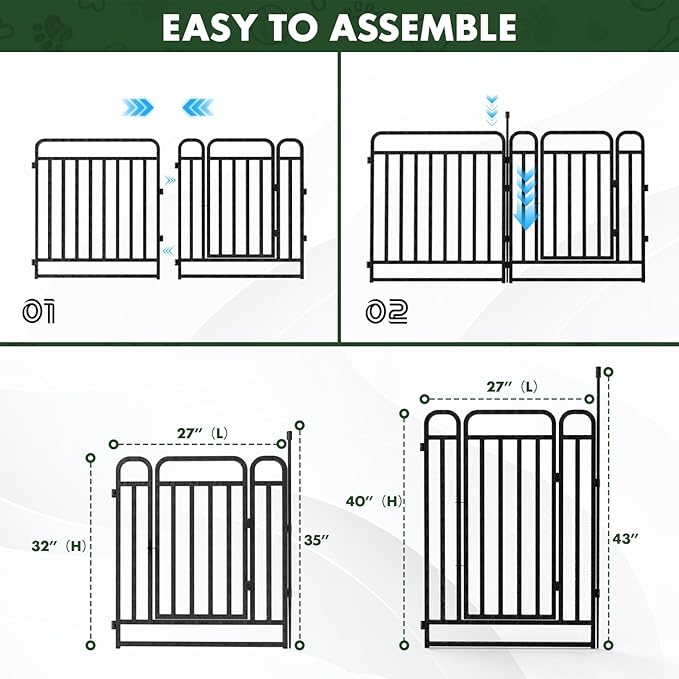 Durable Dog Fence 40" Height 32 Panels Thickened Dog Playpen with Portable Handle & Strap, Easy to Install – Stylish Curved Panel Design for Pets, Indoor Use Outdoor Use