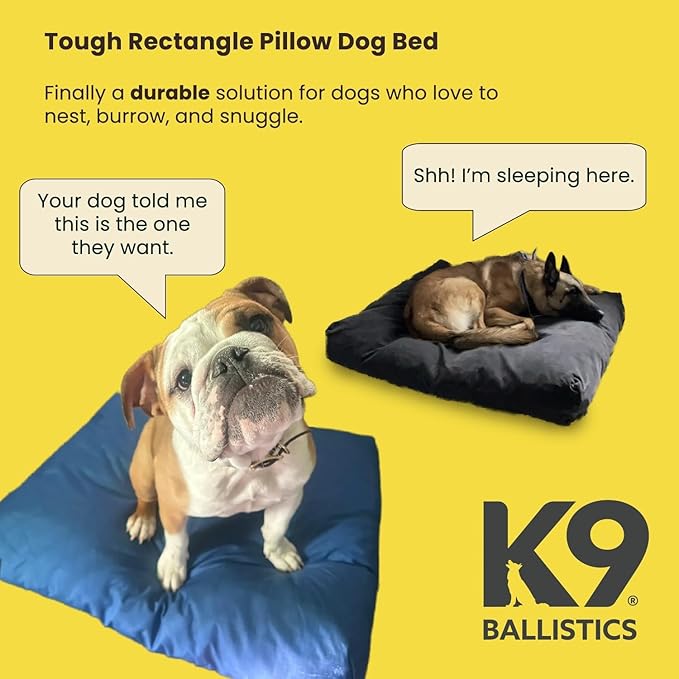 K9 Ballistics Tough Rectangle Pillow Medium Dog Bed - Removable Cover, Washable, Durable & Water Resistant Dog Bed Made for Small Dogs 24"x18" Obsidian Black